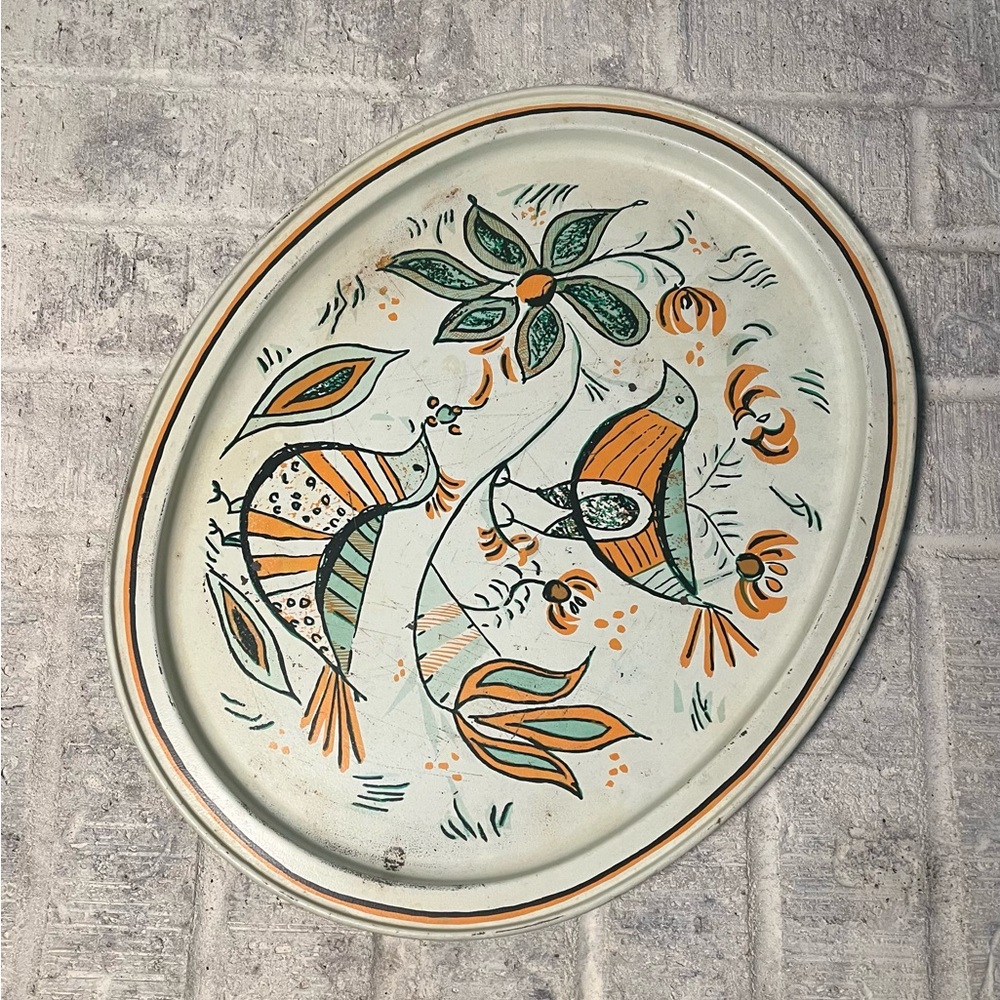 Vintage mcm tin serving tray